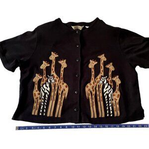 Bechamel Black Button-Up Cardigan With Giraffe & Zebra Embroidery